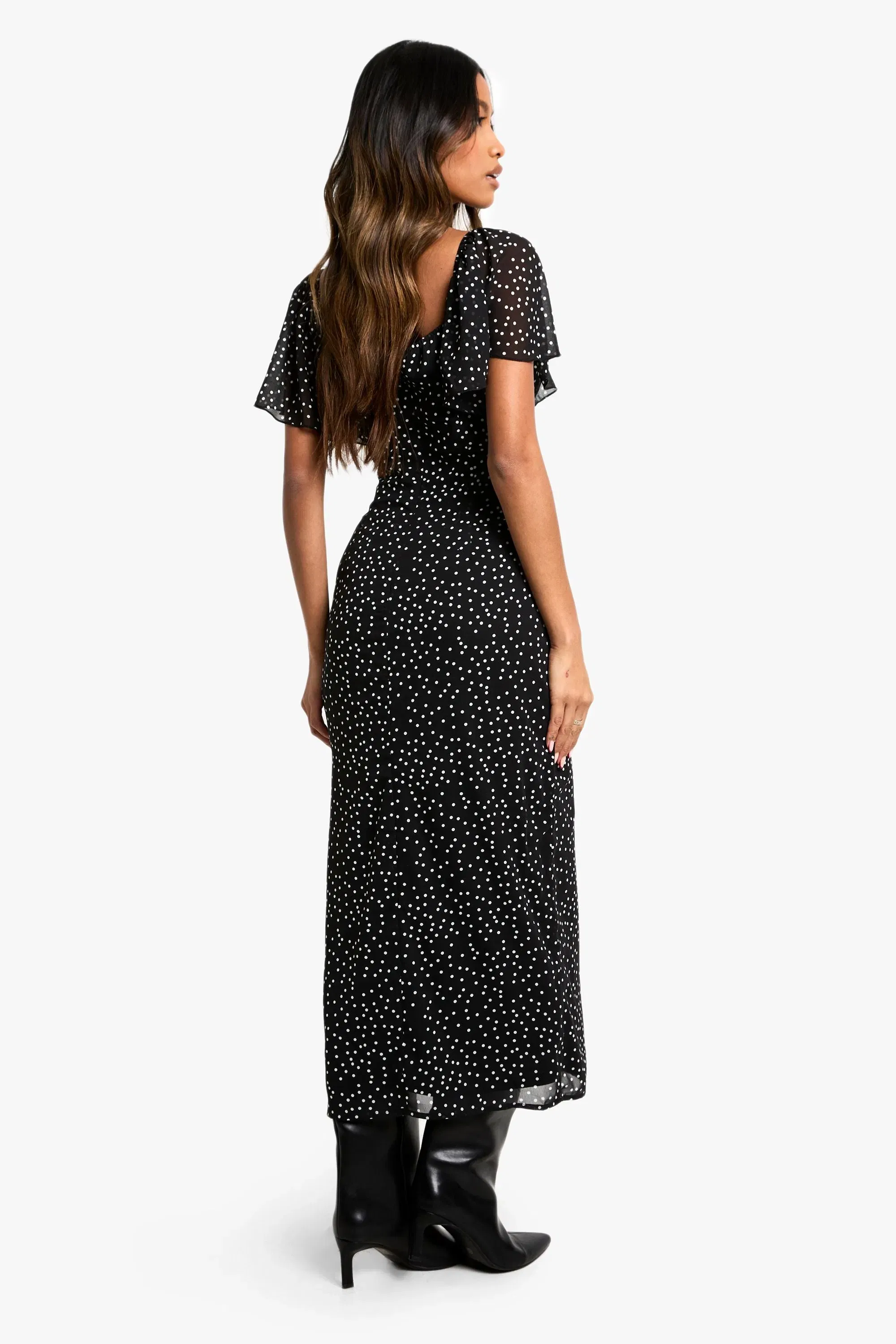 Polka Dot Angel Sleeve Midaxi Dress