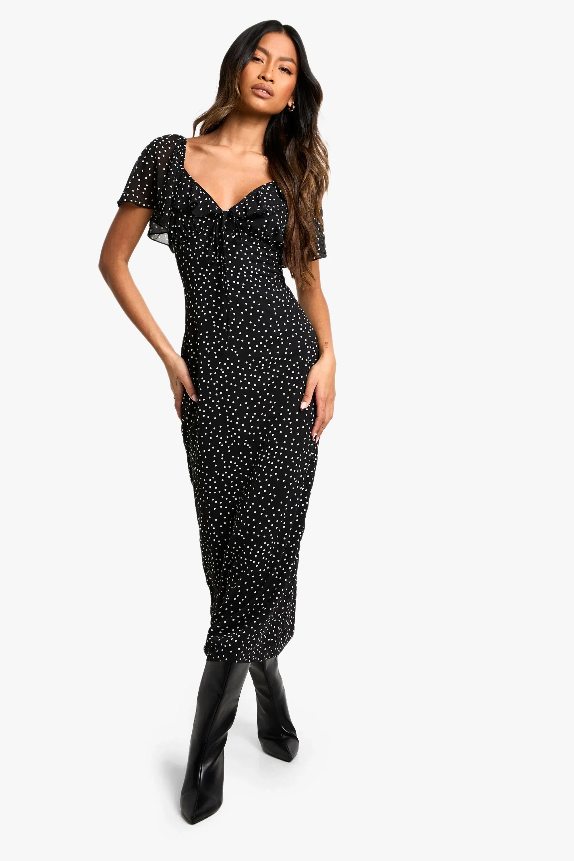 Polka Dot Angel Sleeve Midaxi Dress