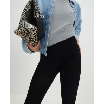 Petite Black High Waisted Flared Leggings
