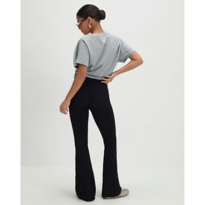 Petite Black High Waisted Flared Leggings