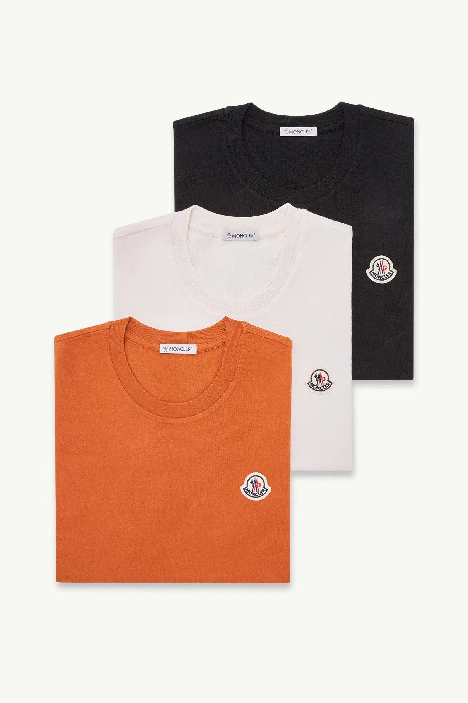 Moncler Logo Patch Cotton T-Shirt (Pack Of Three) White & Black & Orange White & Black & Orange