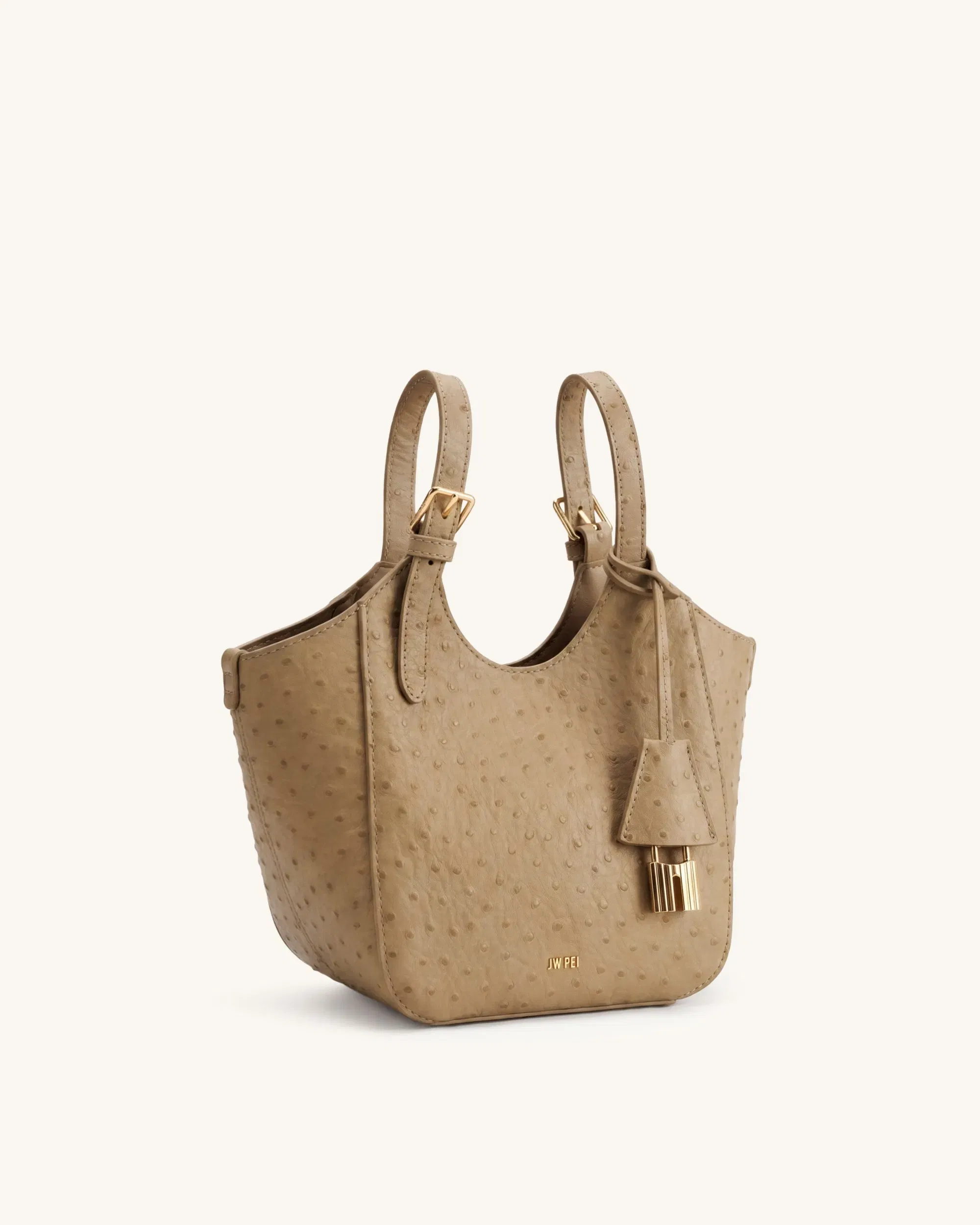Ines Faux Ostrich Padlock Tote Bag - Khaki