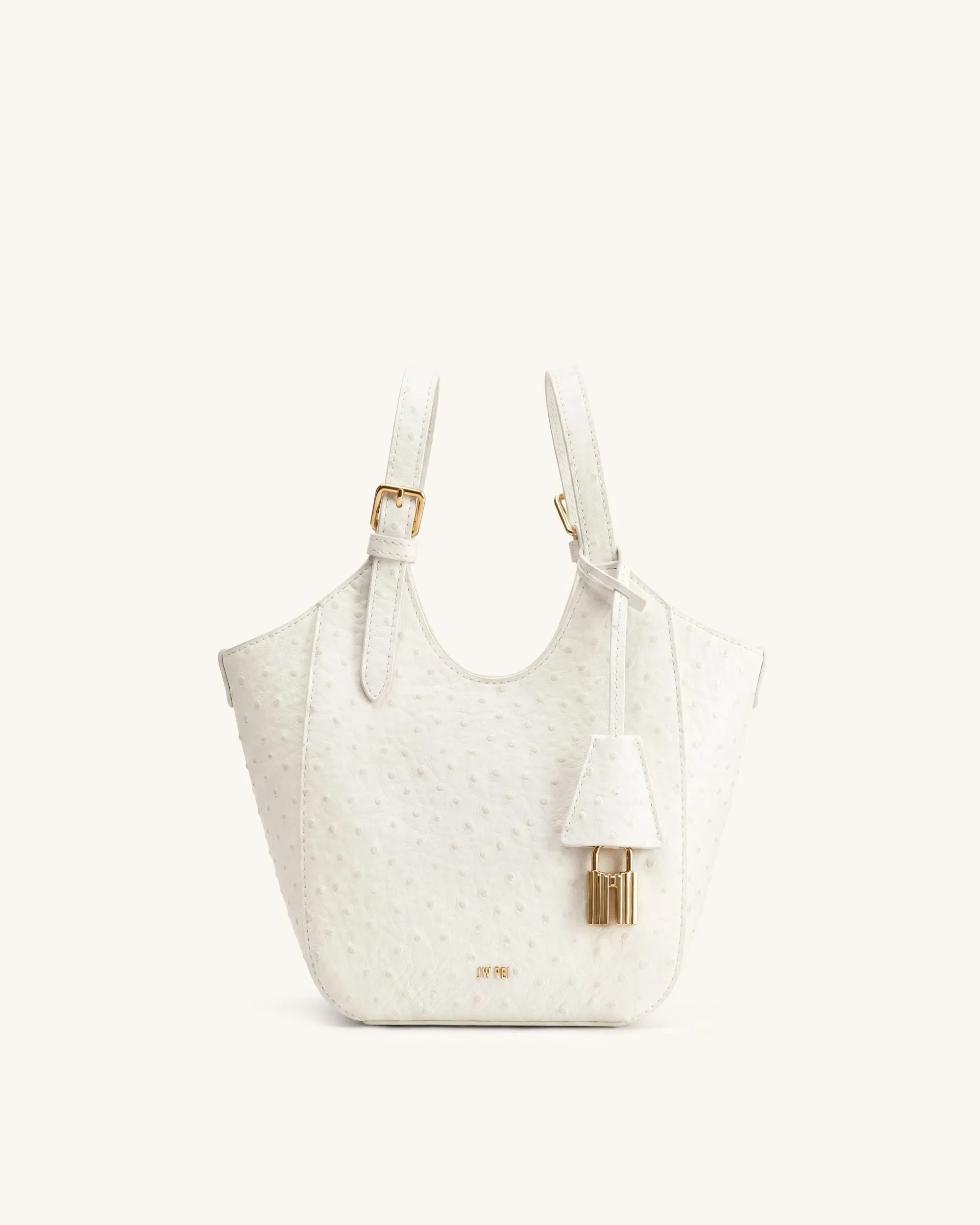 Ines Faux Ostrich Padlock Tote Bag - Khaki