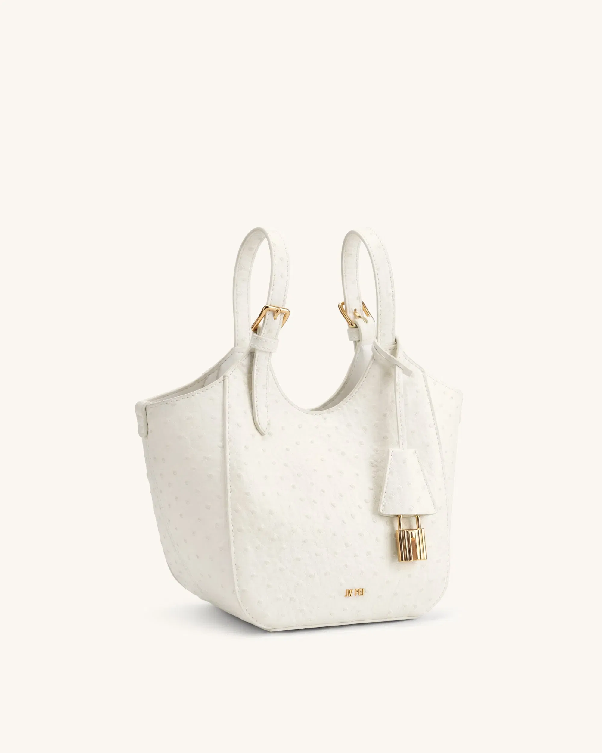 Ines Faux Ostrich Padlock Tote Bag - Khaki