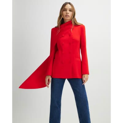Red Long Sleeve Double Breasted Cape Blazer