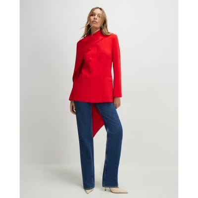 Red Long Sleeve Double Breasted Cape Blazer