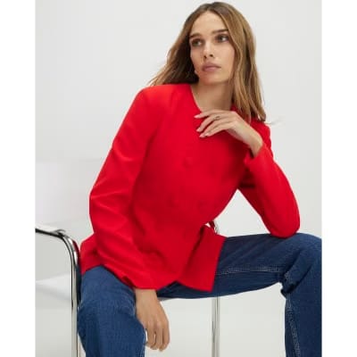 Red Long Sleeve Double Breasted Cape Blazer
