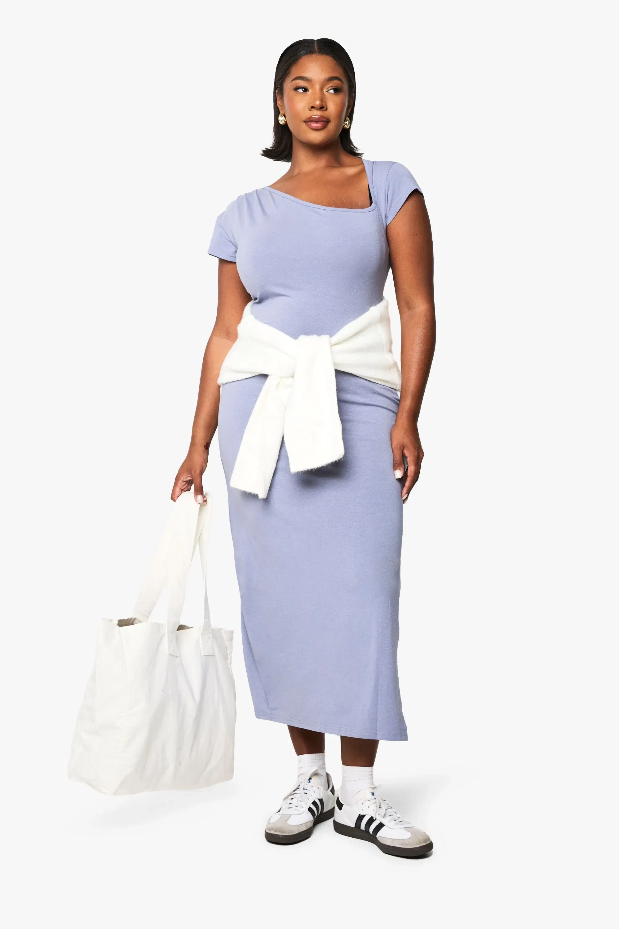 Plus Asymmetric Cap Sleeve Ruched Midaxi Dress