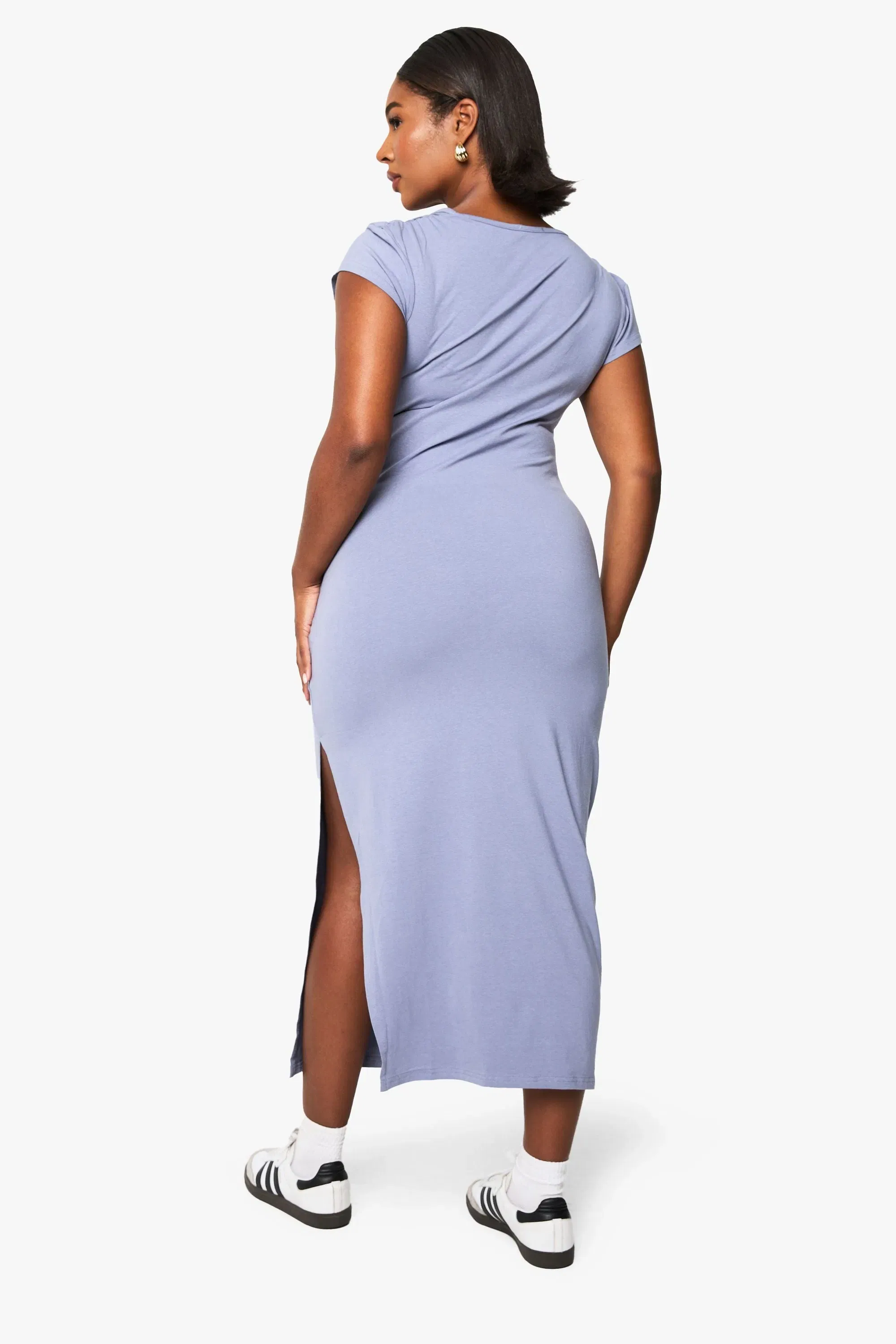 Plus Asymmetric Cap Sleeve Ruched Midaxi Dress