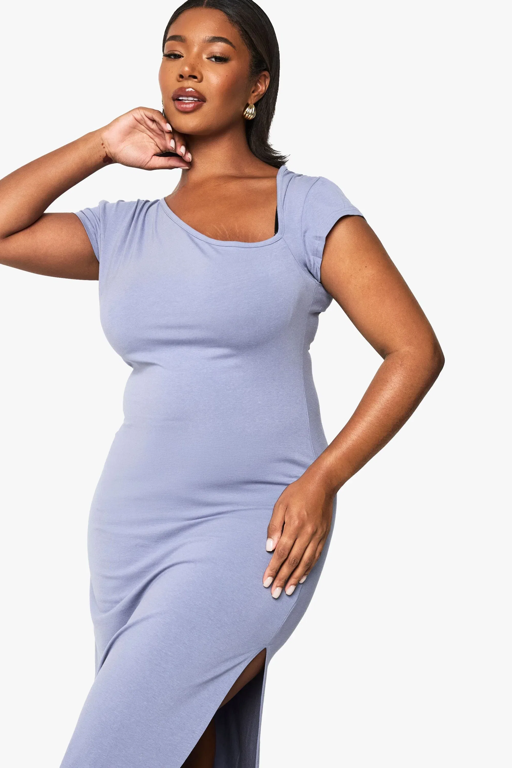 Plus Asymmetric Cap Sleeve Ruched Midaxi Dress