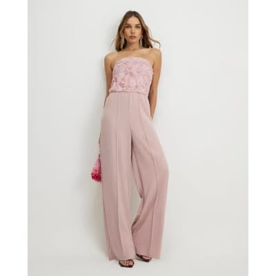 Pink 3D Flower Bandeau Jumpsuit