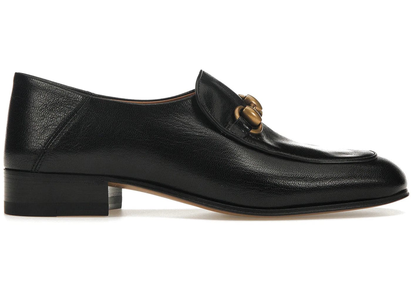 Gucci Horsebit Slip On Loafer Gold-Tone Black Leather Womens