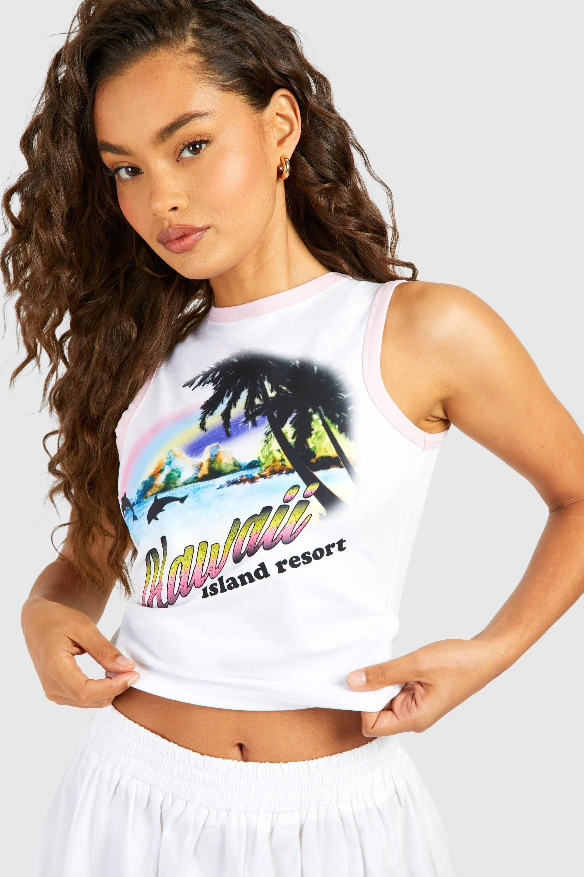 Hawaii Printed Contrast Racer Crop Vest