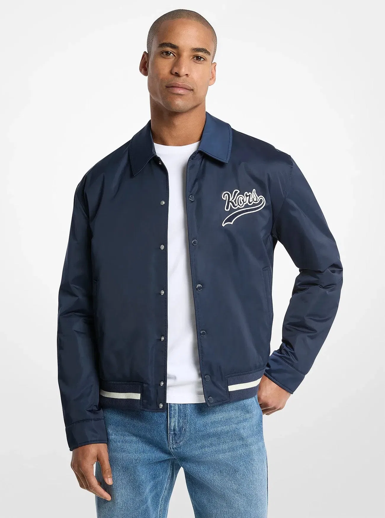 Michael Kors KORS Matte Satin Varsity Jacket MIDNIGHT
