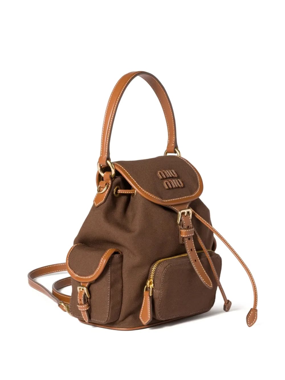 leather-trimmed canvas backpack