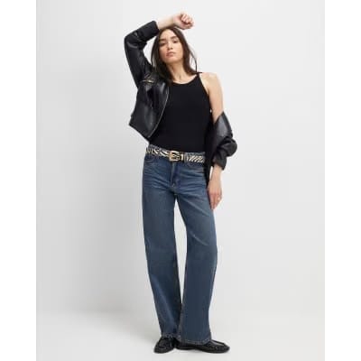 Black Ribbed Racer Front Tank Top