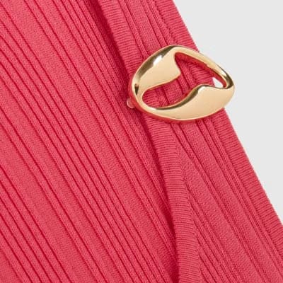 Pink Rib Knit Buckle Midi Dress