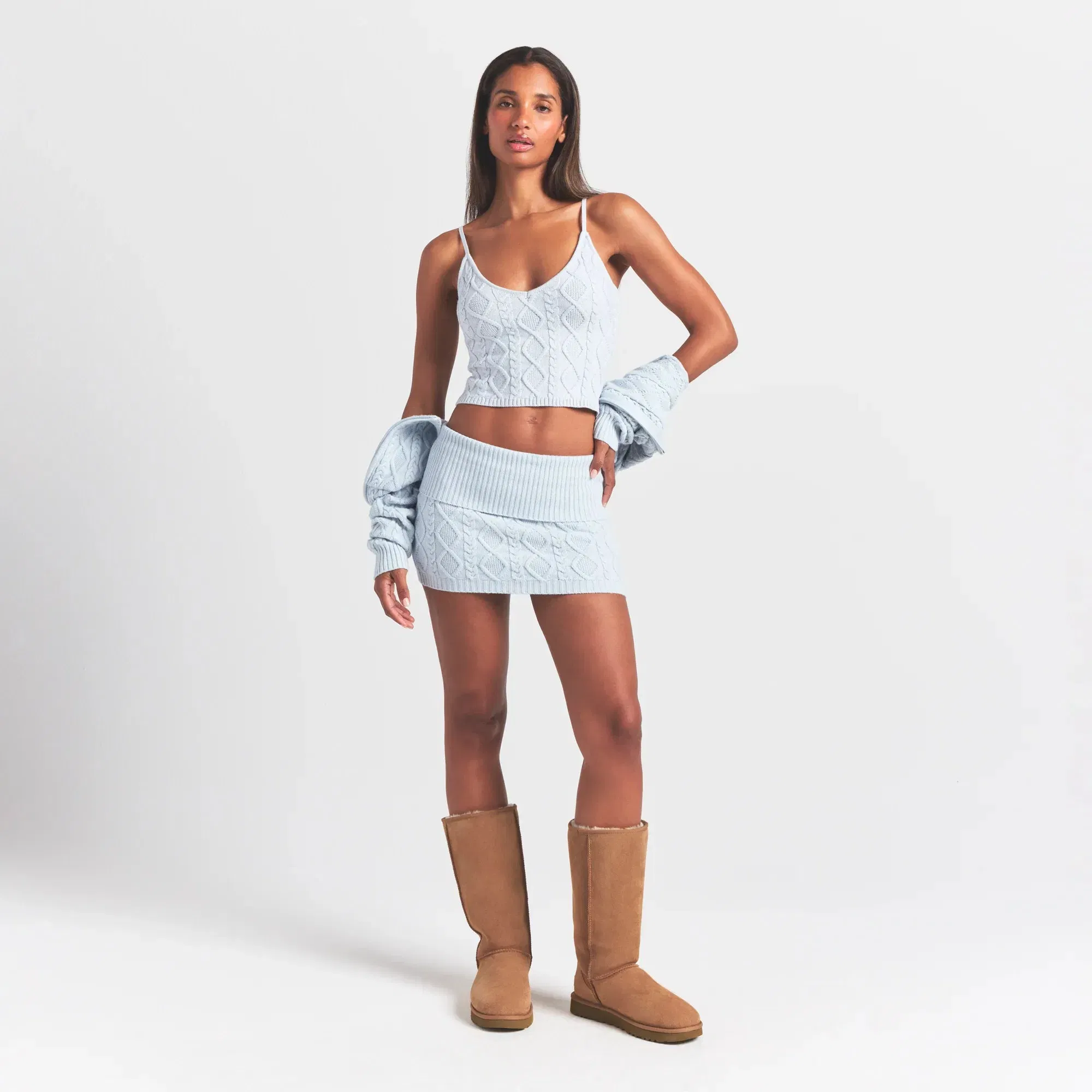 SWEATER KNITS CABLE KNIT MINI SKIRT | ZEN BLUE