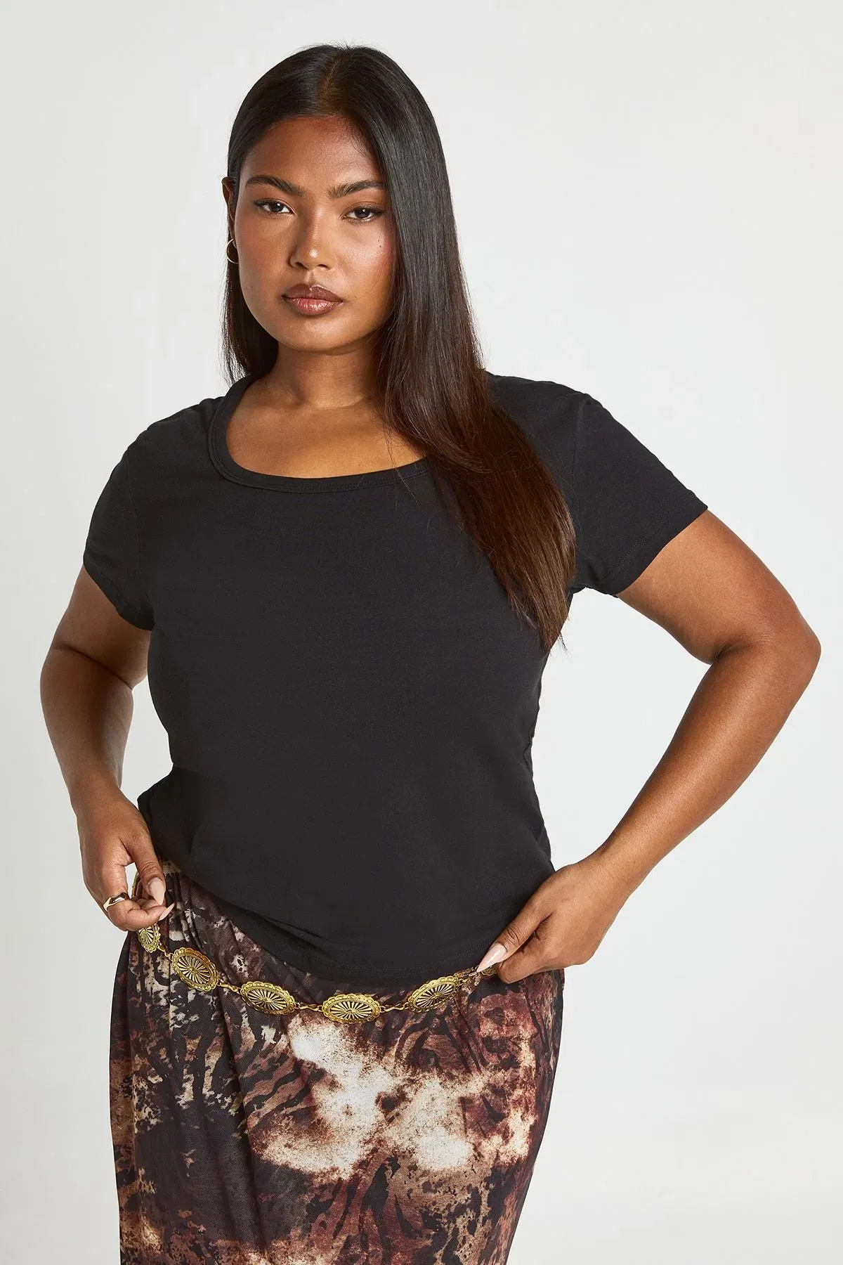 Plus Basic Square Neck Short Sleeve Top