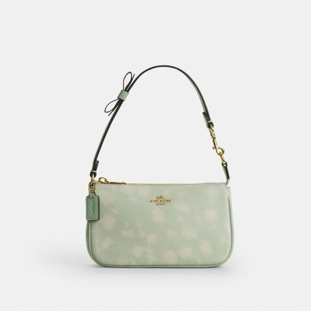 Coach Nolita 19 With Floral Print And Bow Gold Pale Green