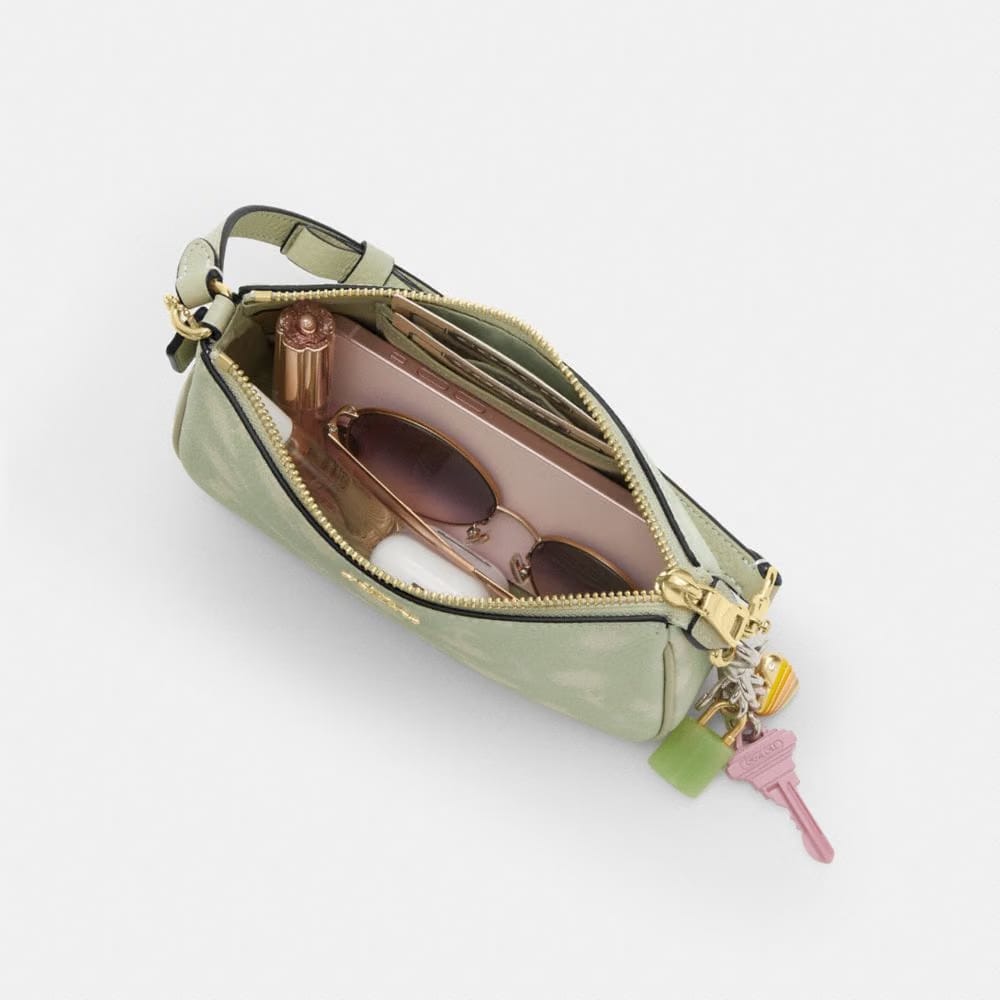 Coach Nolita 19 With Floral Print And Bow Gold Pale Green
