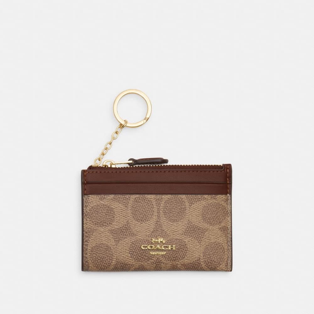 Coach Mini Skinny Id Case In Signature Canvas Gold Tan Brown