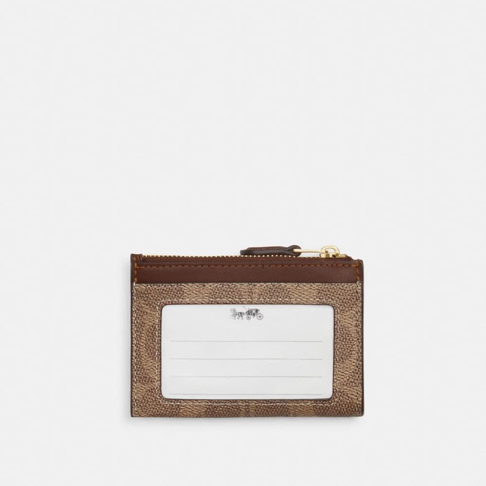 Coach Mini Skinny Id Case In Signature Canvas Gold Tan Brown