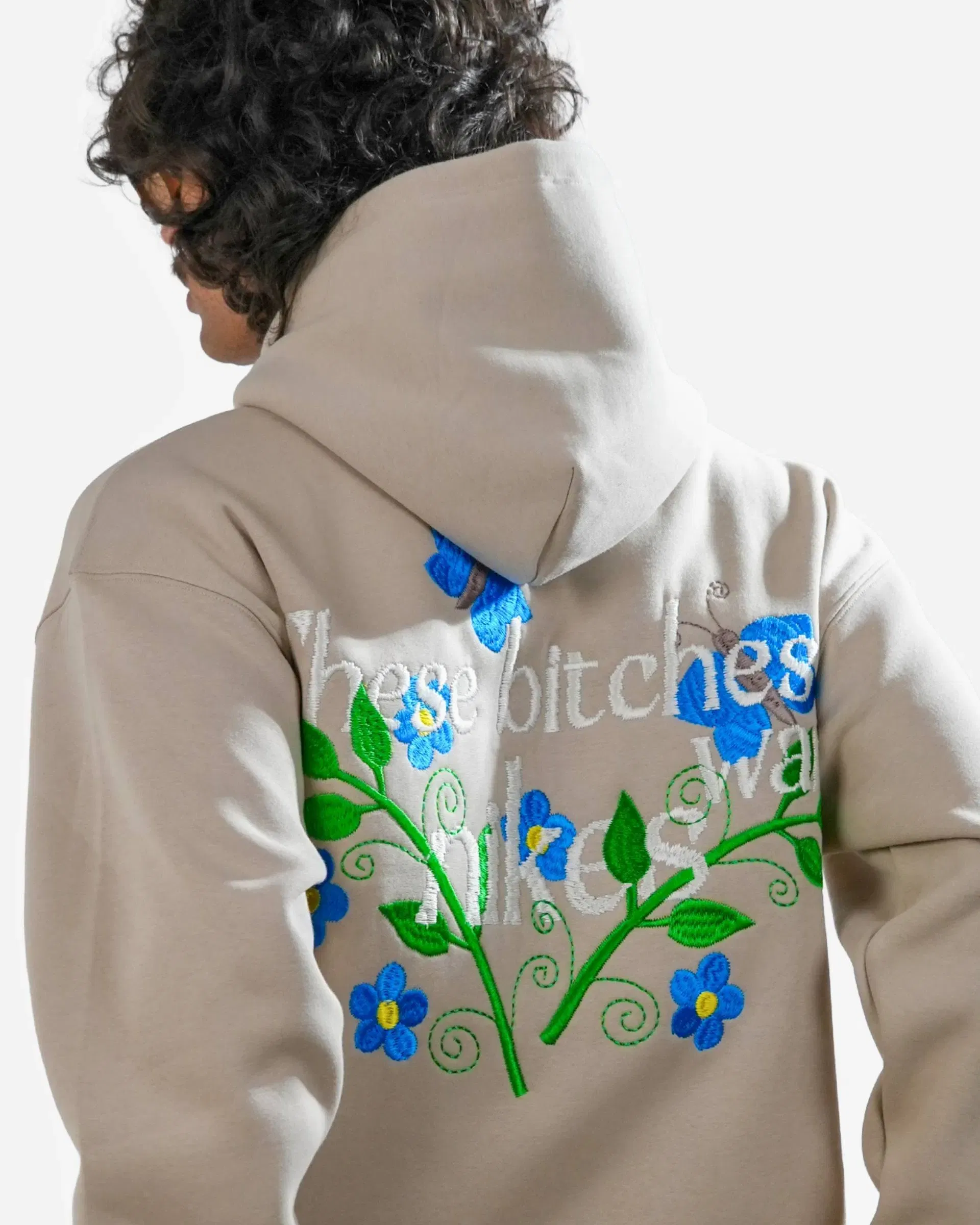Bitch's Desire Hoodie - Grey Oversized Embroidered Hoodie