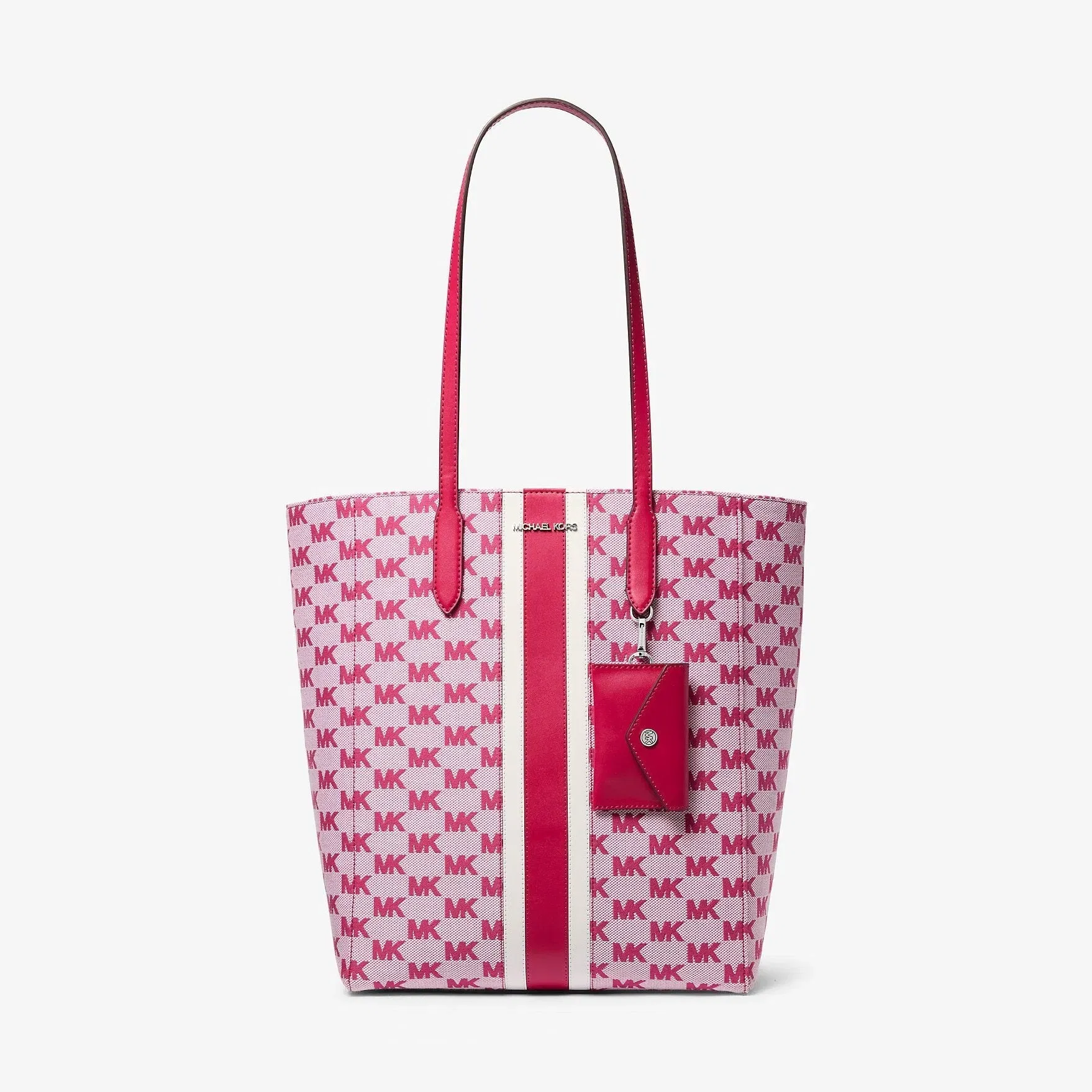Michael Kors Vincent Large Logo Jacquard Tote Bag with Card Case Dk Raspberry