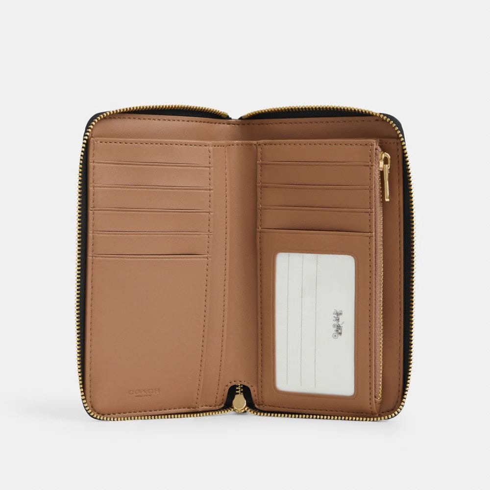 Coach Medium Id Zip Wallet In Signature Canvas Gold Walnut Black