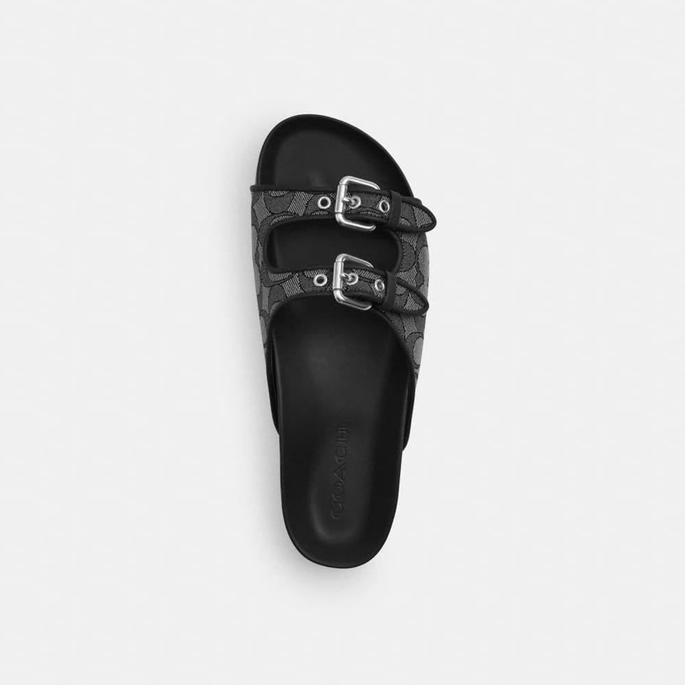 Women's Coach Two Band Buckle Sandal In Signature Jacquard Charcoal Black