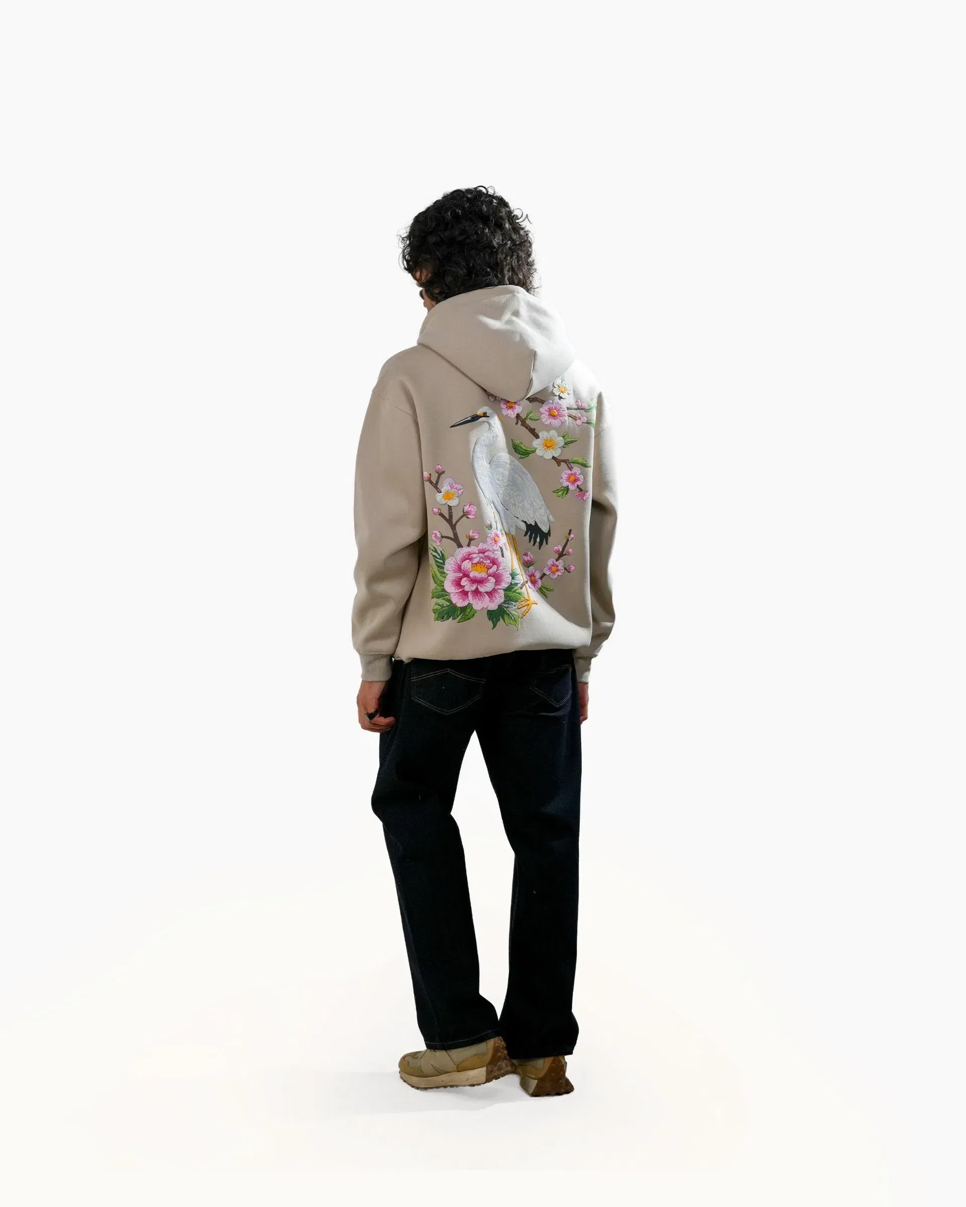 Bloomed Hoodie - Grey Oversized Printed Zipper Hoodie