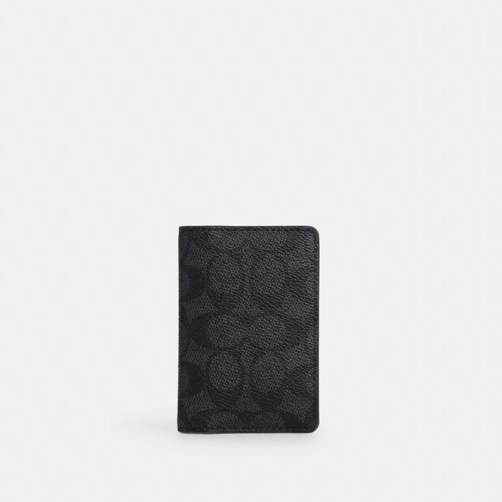 Coach Id Wallet In Signature Canvas Charcoal Black