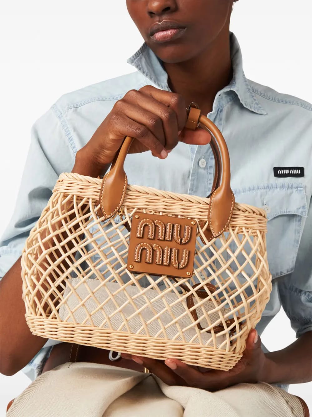 logo-appliqué interwoven tote bag