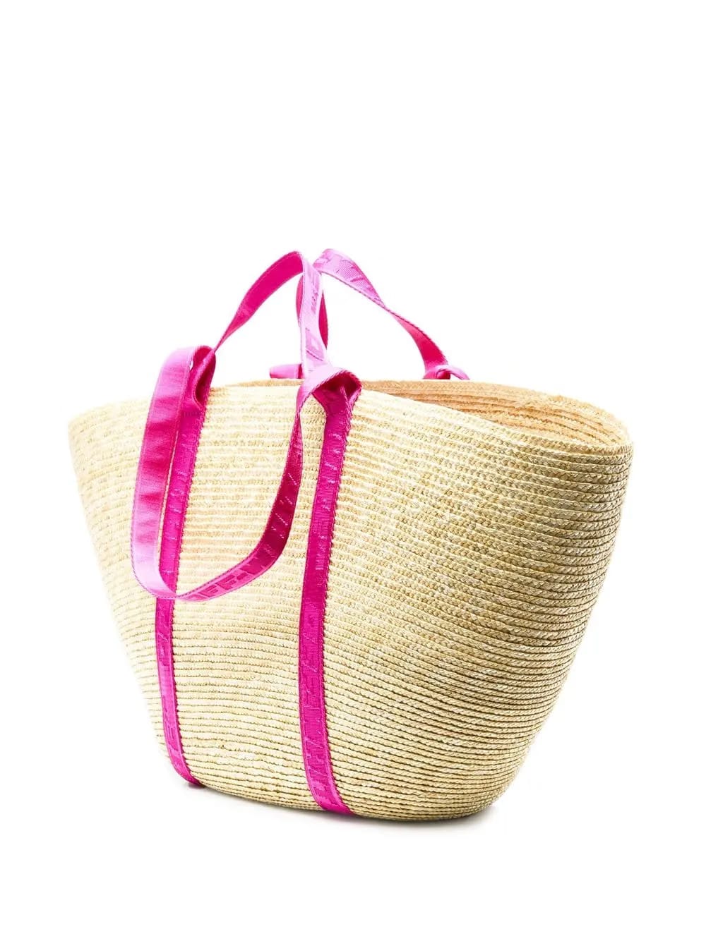 Industrial-strap straw tote bag