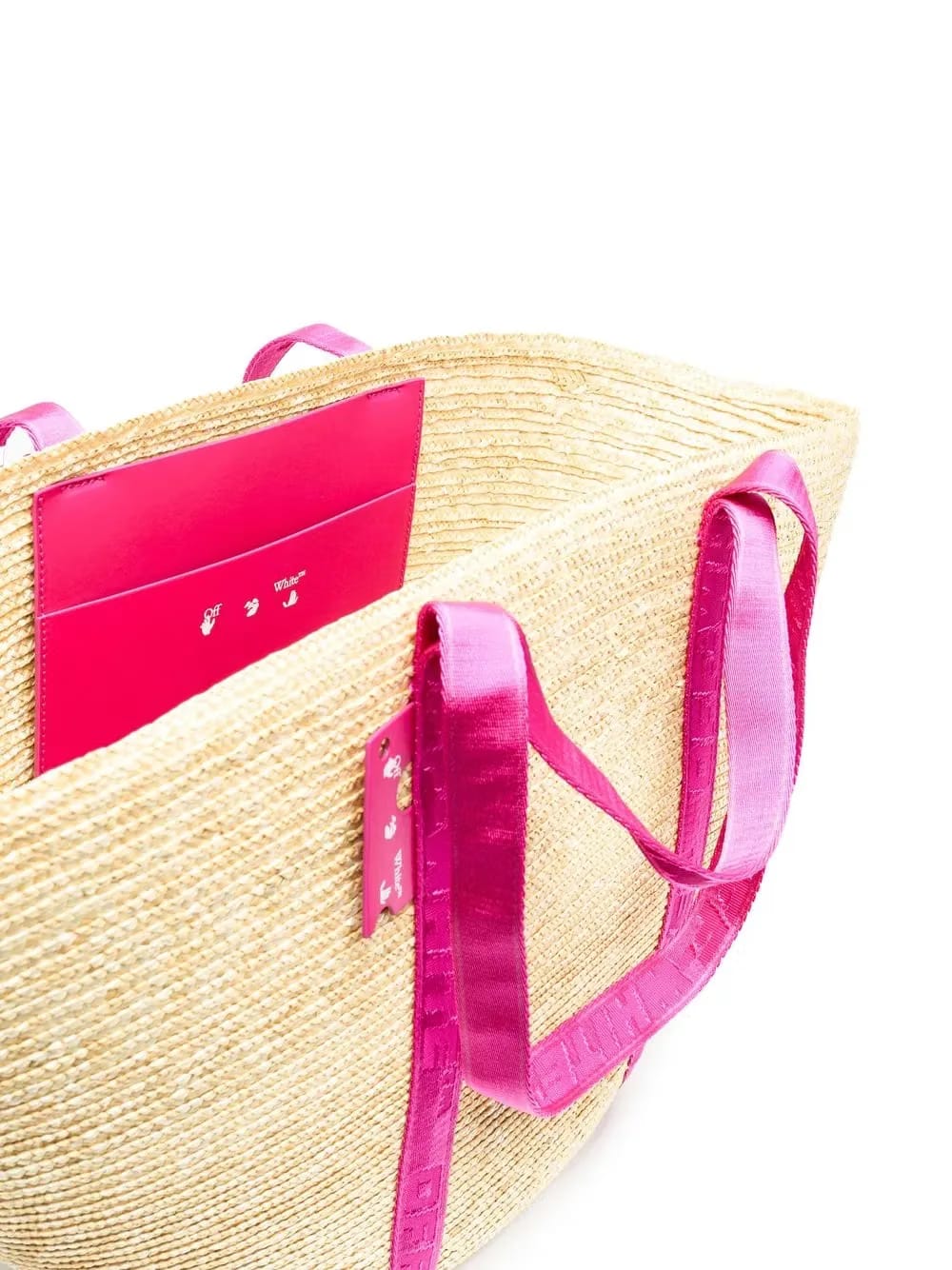Industrial-strap straw tote bag