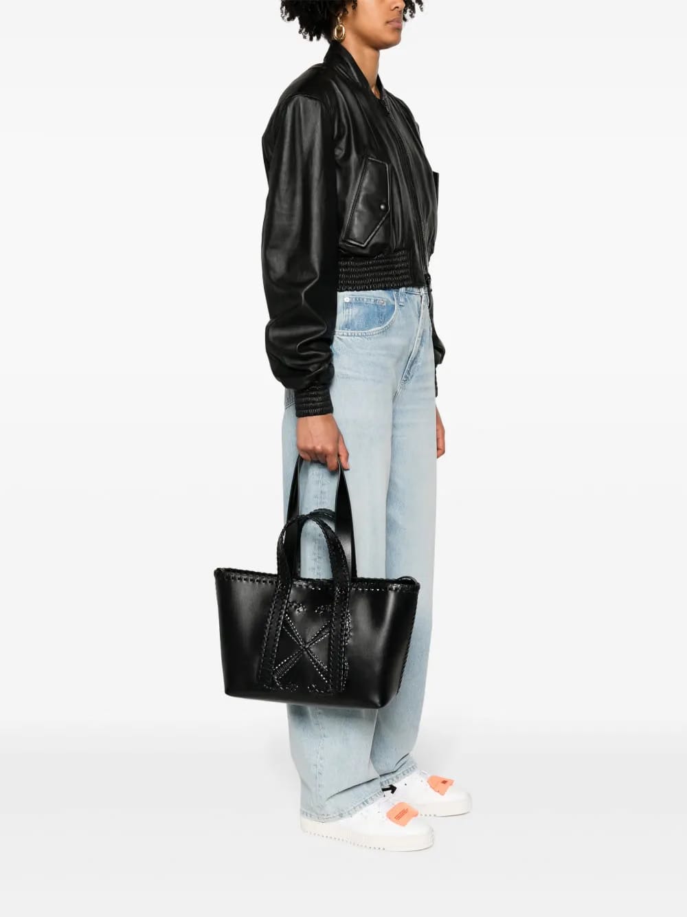Arrows-stitch leather tote bag