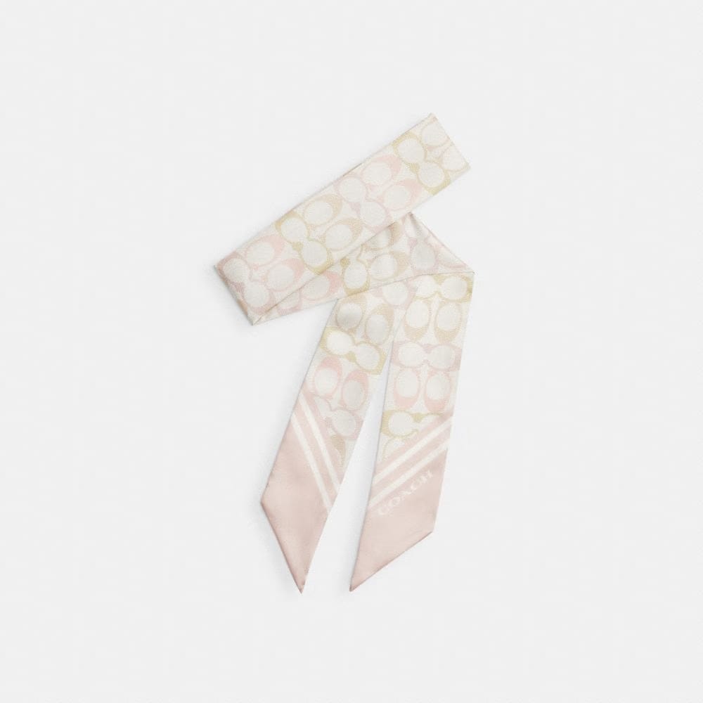 Coach Signature Silk Skinny Scarf Chalk Pink