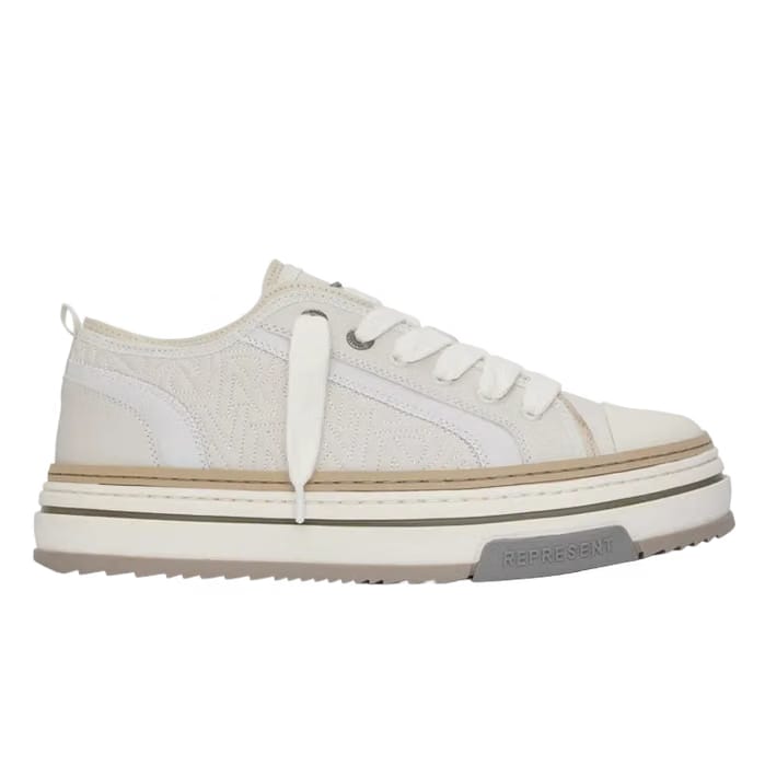 REPRESENT Men's X Low Trainers, Layered Design, Chunky Laces 'Vintage White'