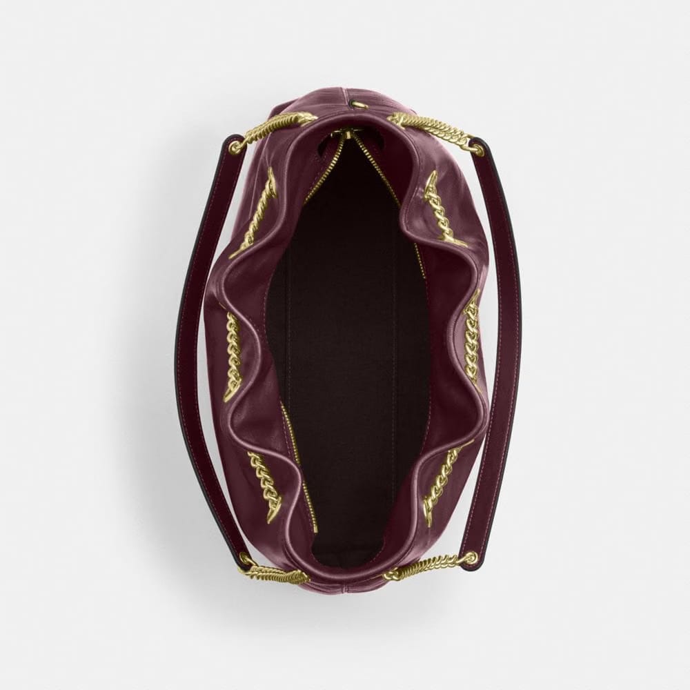 Coach Evelyn Shoulder Bag Gold Dark Wine