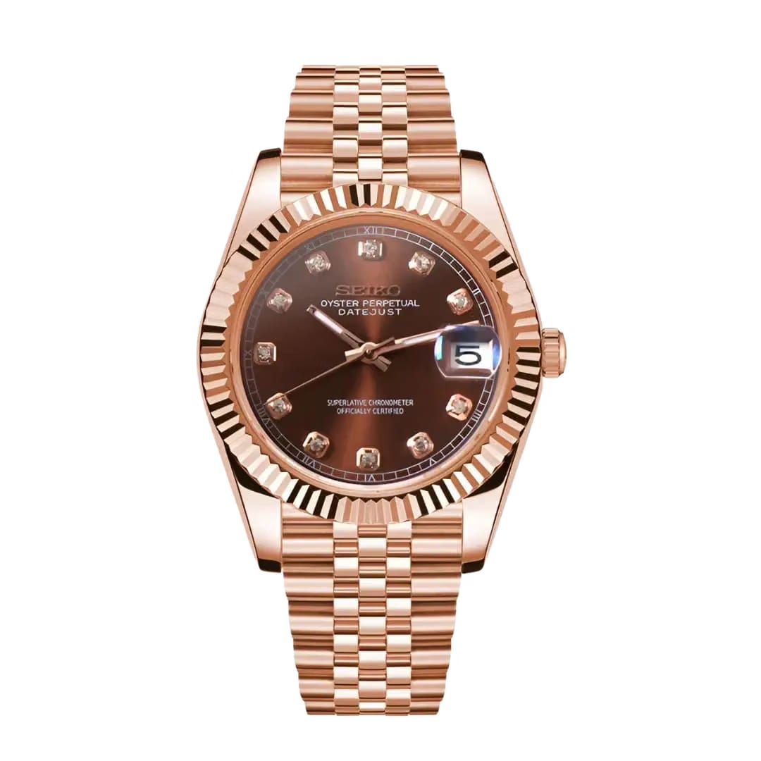 Seiko Mod Datejust Chocolate Crystals Rose Gold