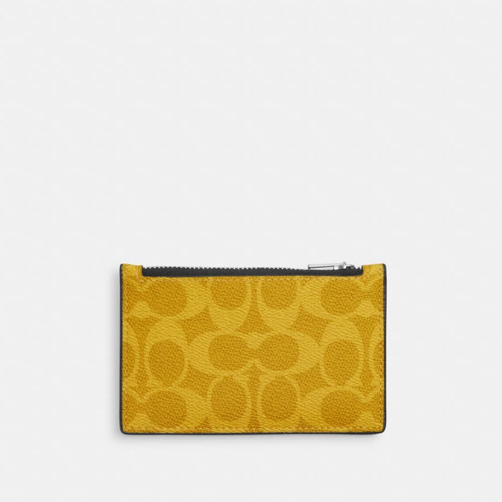 Coach Zip Card Case In Signature Canvas Silver Canary
