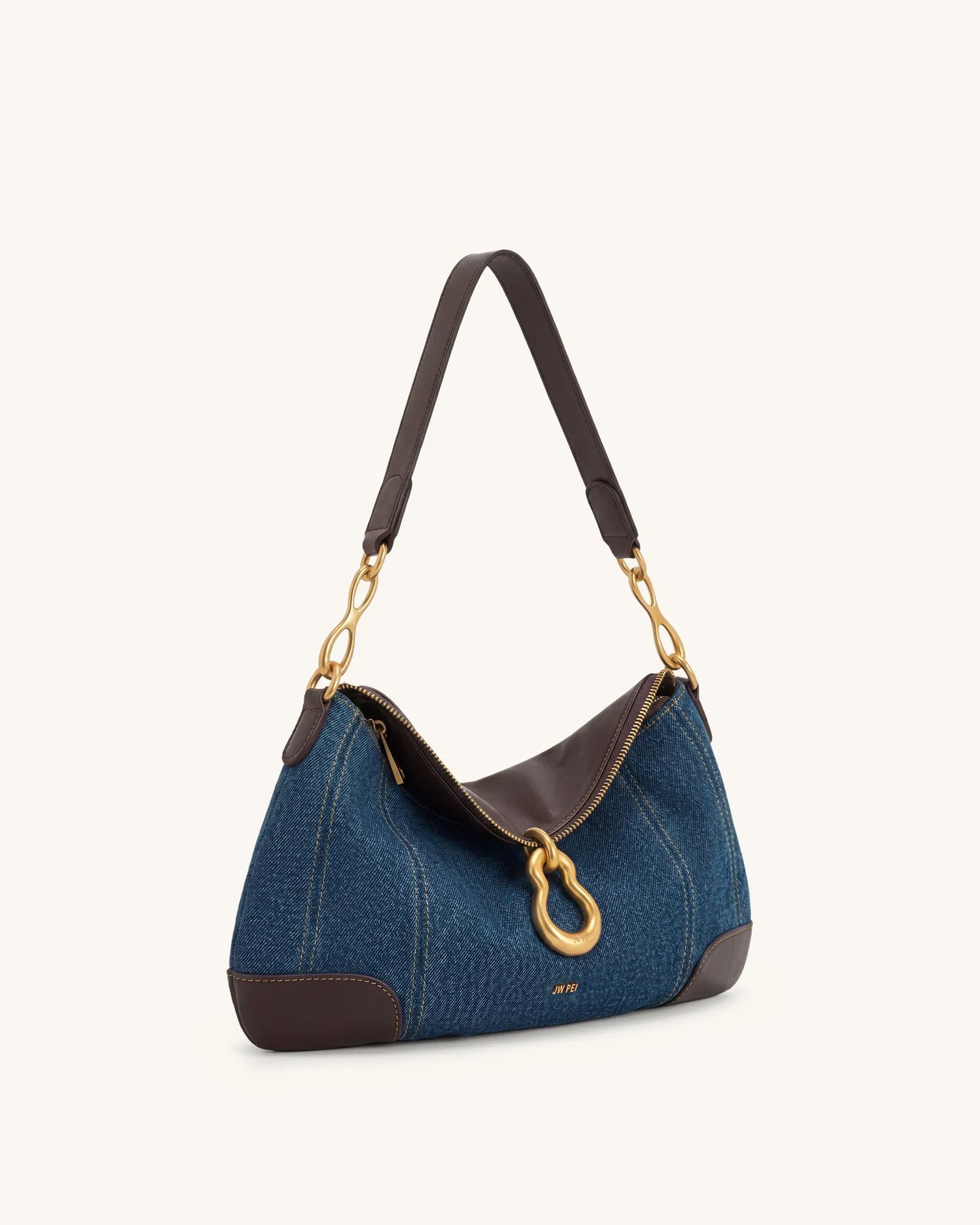 Jayla Metal Pendant Embellished Shoulder Bag - Khaki