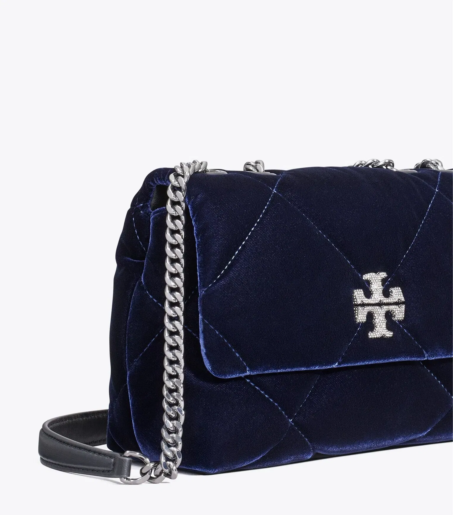 Small Kira Diamond Quilt Velvet Pavé Shoulder Bag