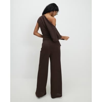 Brown Banded Hem Drape Top
