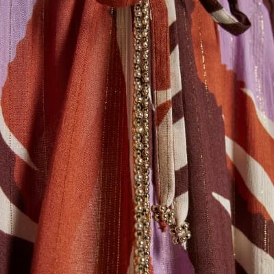 Brown Leaf Print Maxi Kaftan