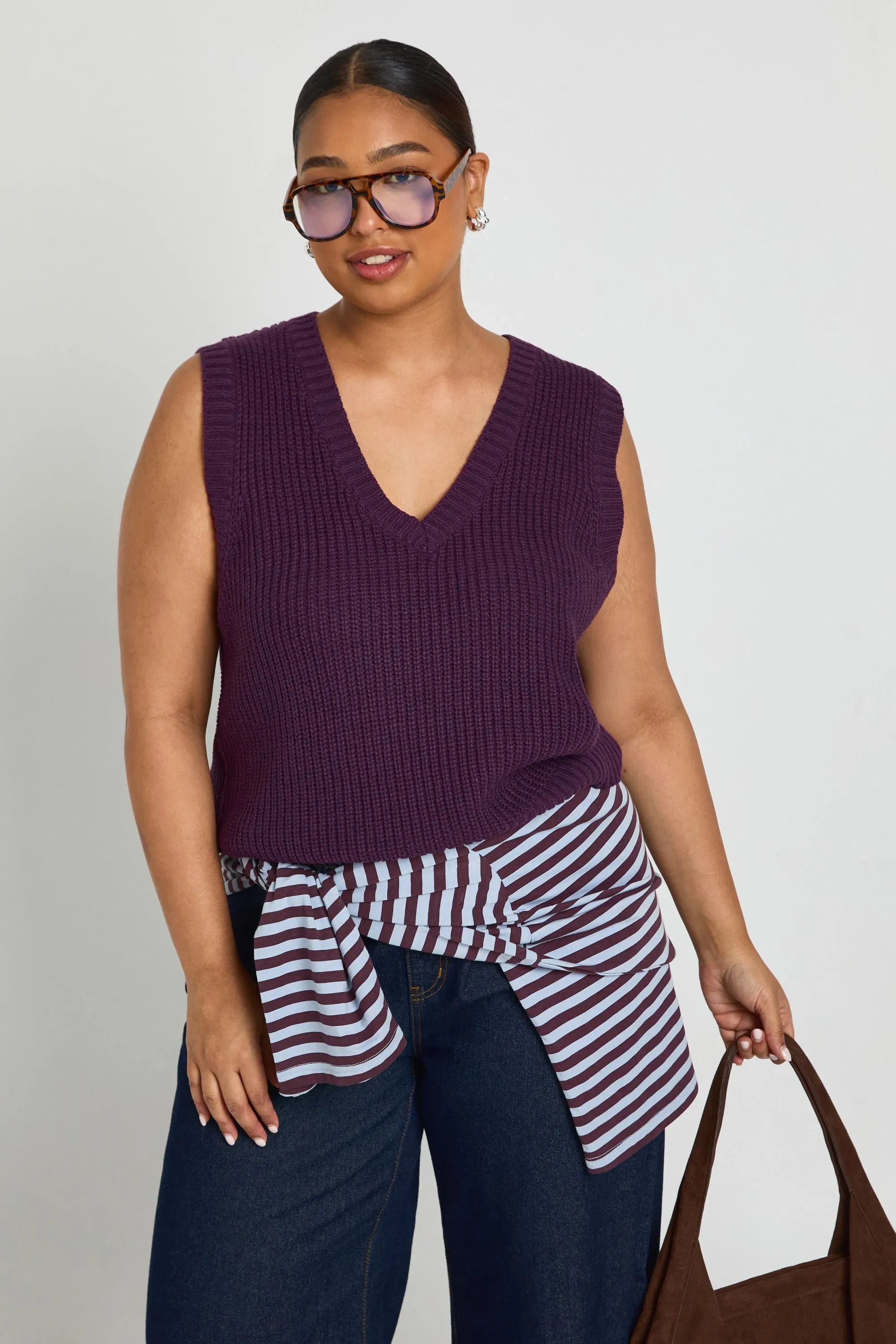 Plus V Neck Knit Top