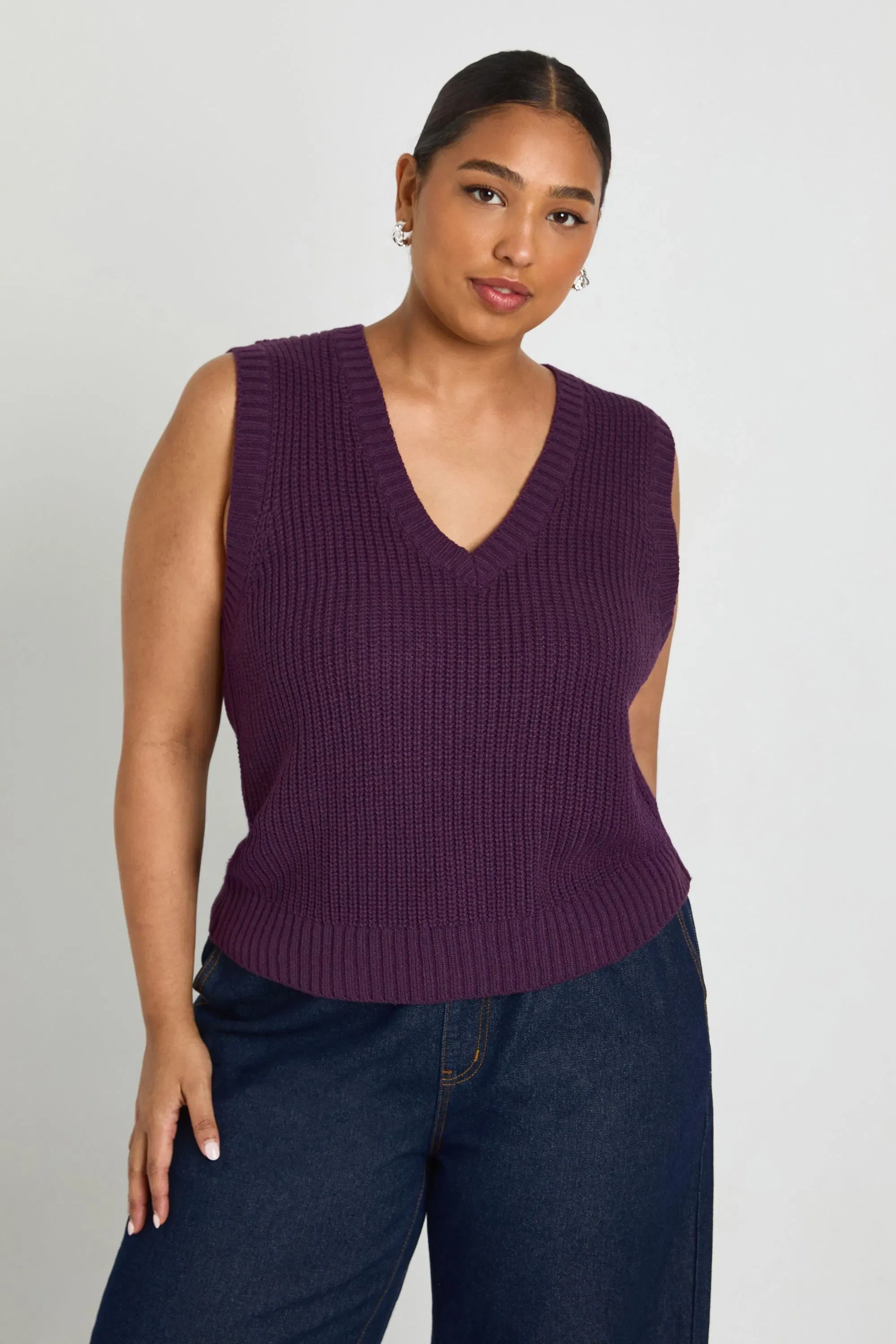 Plus V Neck Knit Top