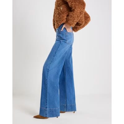 Blue High Waisted Front Pocket Palazzo Jeans
