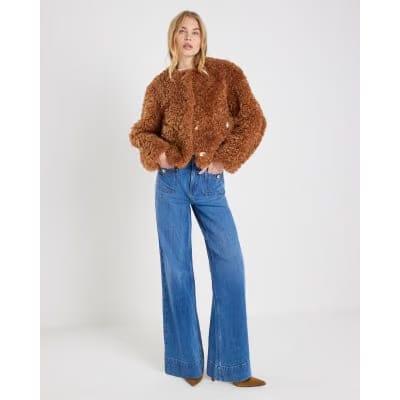 Blue High Waisted Front Pocket Palazzo Jeans